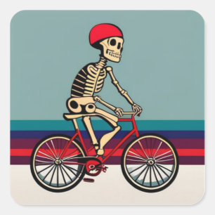 A Skeleton Riding A Bicycle Square Sticker