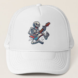 A skeleton soloing trucker hat