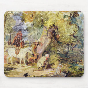 A Sketch for 'Foresters Stalking Deer' (oil over c Mouse Mat