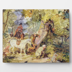 A Sketch for 'Foresters Stalking Deer' (oil over c Plaque
