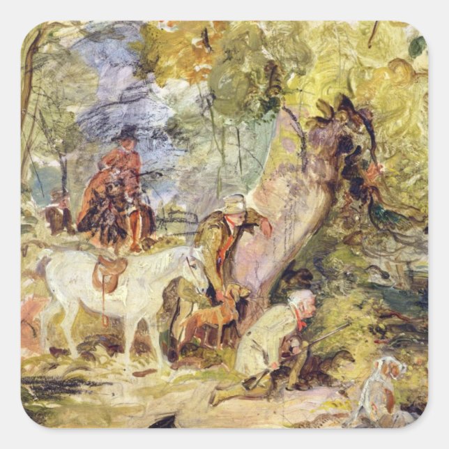 A Sketch for 'Foresters Stalking Deer' (oil over c Square Sticker (Front)