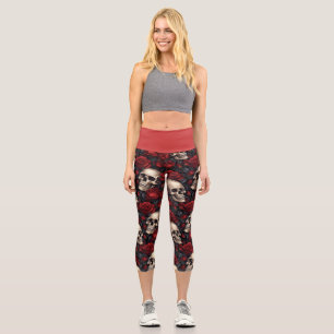 A Skull and Roses Series Design 10 Capri Leggings