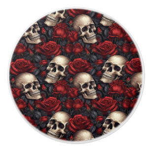 A Skull and Roses Series Design 10 Ceramic Knob