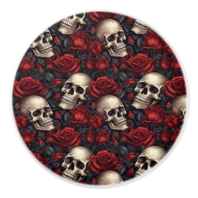 A Skull and Roses Series Design 10 Ceramic Knob (Front)