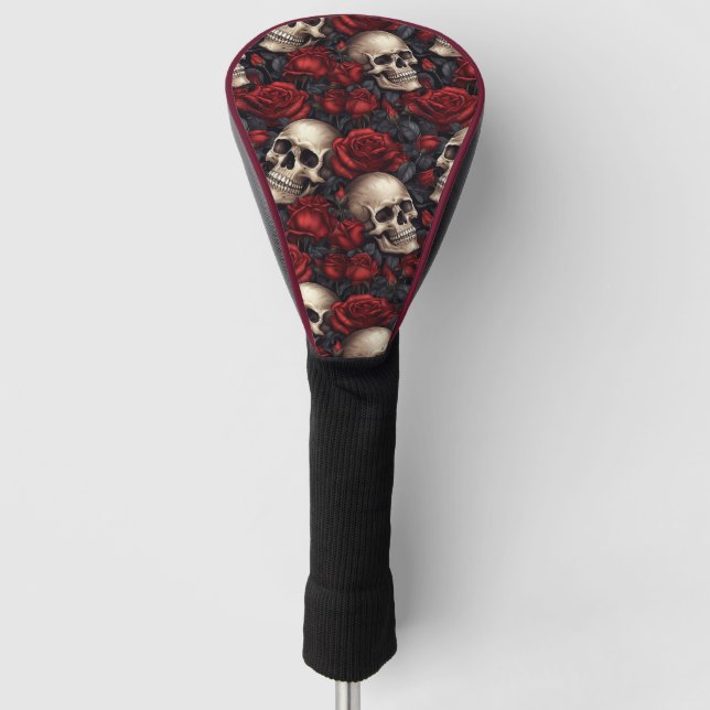 A Skull and Roses Series Design 10 Golf Head Cover (Front)