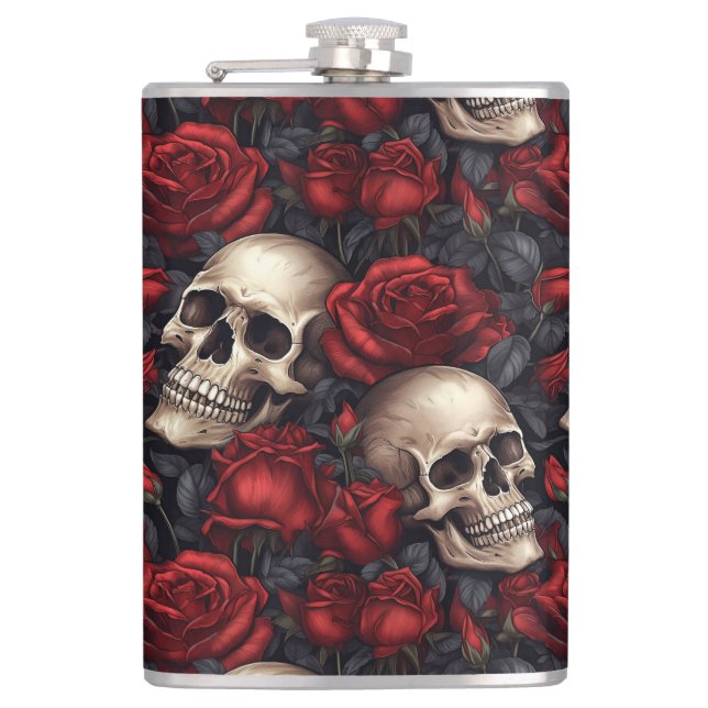 A Skull and Roses Series Design 10 Hip Flask (Front)