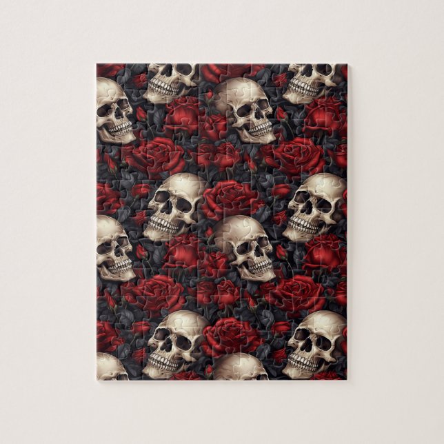 A Skull and Roses Series Design 10 Jigsaw Puzzle (Vertical)