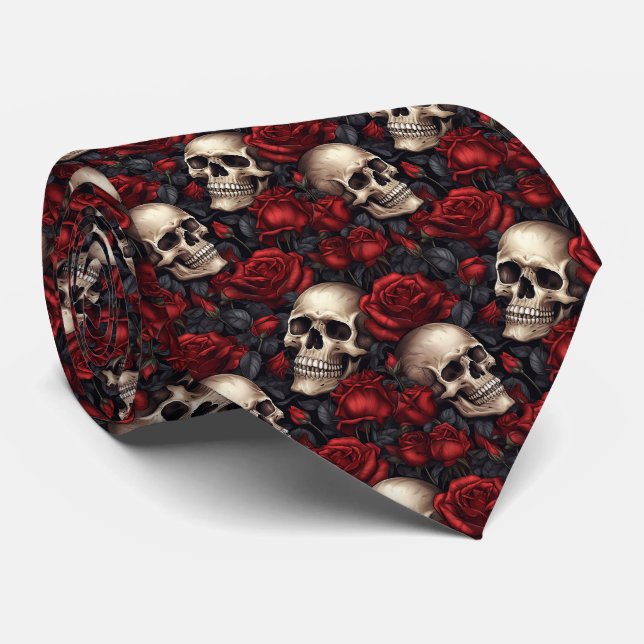A Skull and Roses Series Design 10 Tie (Rolled)