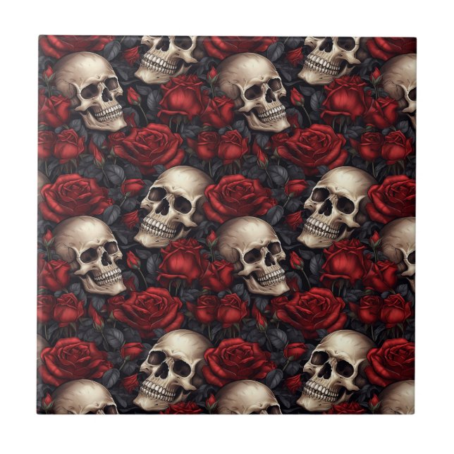 A Skull and Roses Series Design 10 Tile (Front)