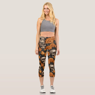 A Skull and Roses Series Design 11 Capri Leggings