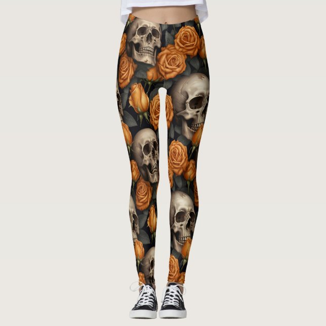 A Skull and Roses Series Design 11 Leggings (Front)