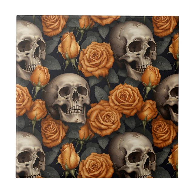 A Skull and Roses Series Design 11 Tile (Front)