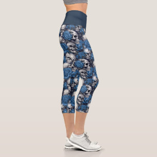 A Skull and Roses Series Design 12 Capri Leggings
