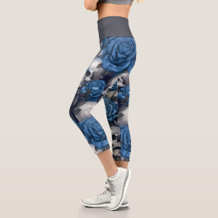 A Skull and Roses Series Design 12 Capri Leggings
