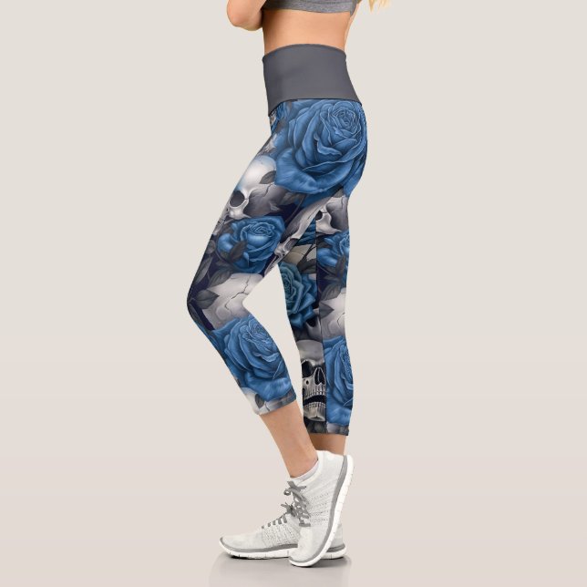 A Skull and Roses Series Design 12 Capri Leggings (Left)