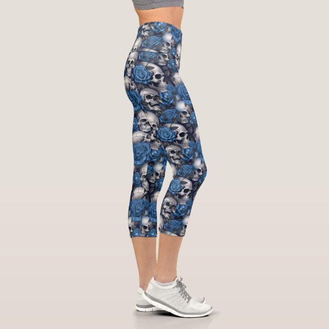A Skull and Roses Series Design 12 Capri Leggings (Right)