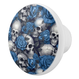 A Skull and Roses Series Design 12 Ceramic Knob