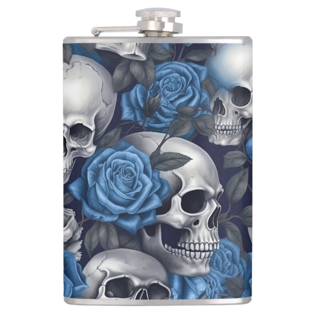 A Skull and Roses Series Design 12 Hip Flask (Front)