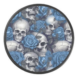 A Skull and Roses Series Design 12 Hockey Puck