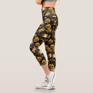 A Skull and Roses Series Design 8 Capri Leggings