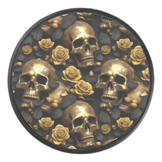 A Skull and Roses Series Design 8 Hockey Puck