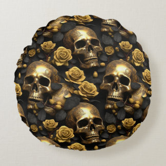 A Skull and Roses Series Design 8 Round Cushion