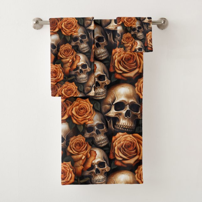 A Skull and Roses Series Design 9 Bath Towel Set (Insitu)