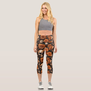A Skull and Roses Series Design 9 Capri Leggings