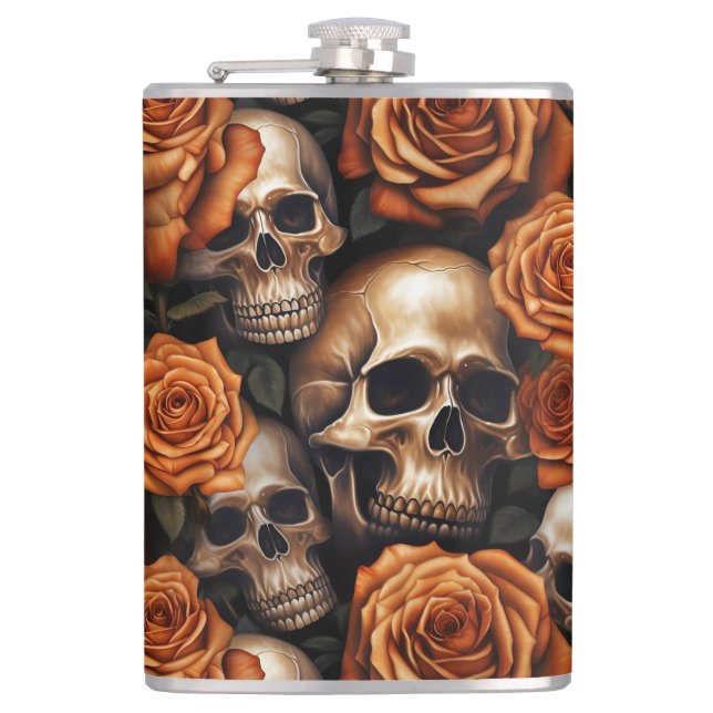 A Skull and Roses Series Design 9 Hip Flask (Front)