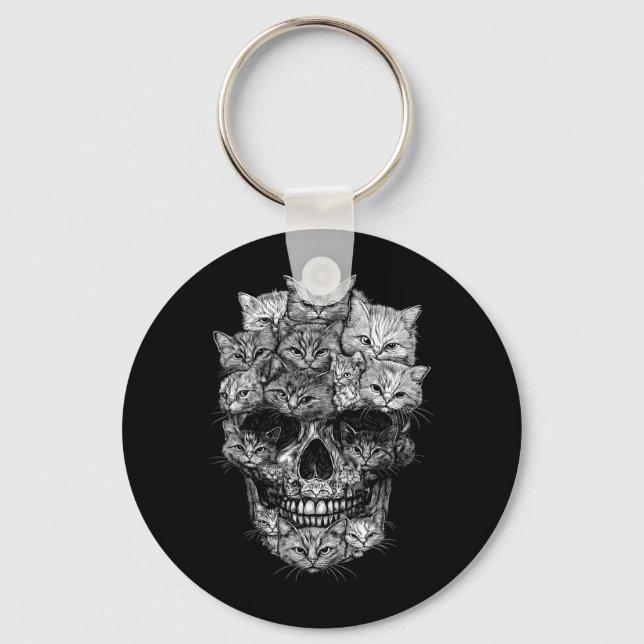 A Skull But Cats Kitty Skeleton Halloween Cat Key Ring (Front)