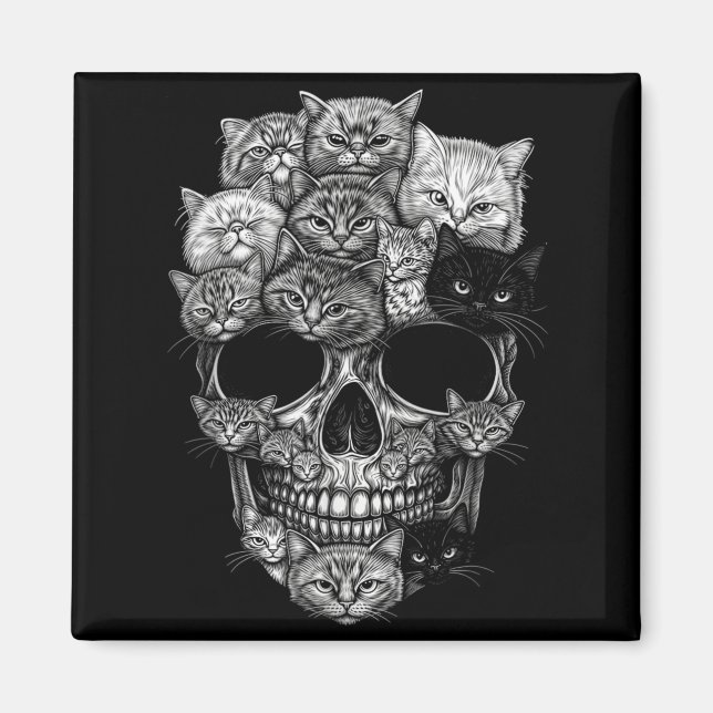 A Skull But Cats Kitty Skeleton Halloween Cat Magnet (Front)
