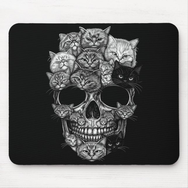 A Skull But Its Cats Kitty Skeleton Halloween Cat  Mouse Mat (Front)