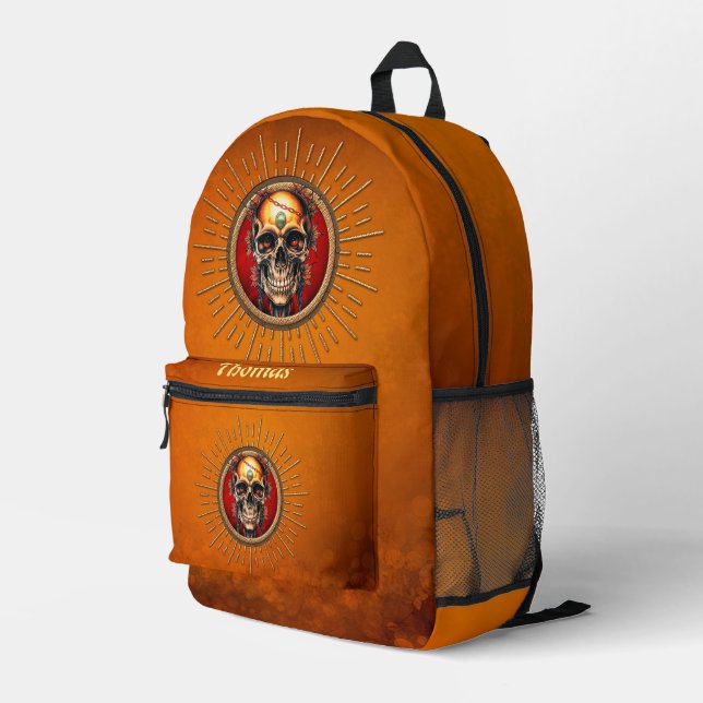 A skull printed backpack (Back Corner Right)