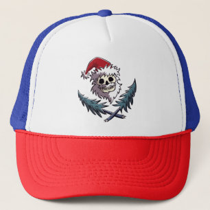 a skull with beard in Santa Claus hat