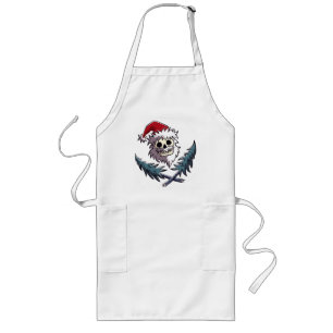 a skull with beard in Santa Claus hat Long Apron