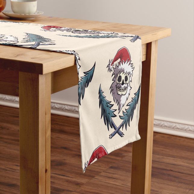 a skull with beard in Santa Claus hat Short Table Runner (In Situ)