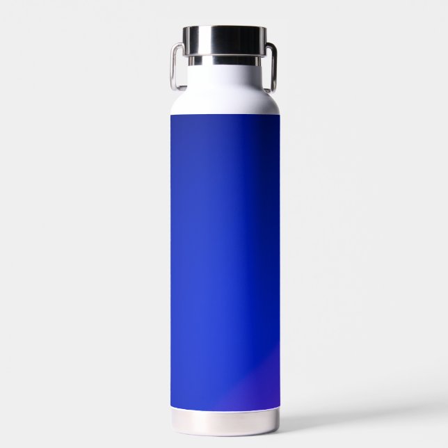 A sleek blue insulated water bottle with a silver  (Front)