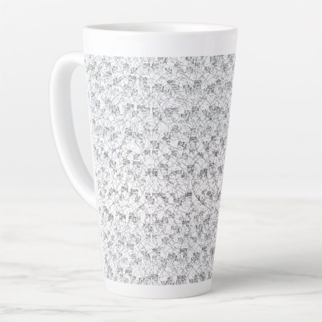 A sleek white base with a speckled pattern for a c latte mug (Left Angle)