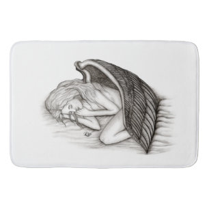 A sleeping Angel , Black and White Design Bath Mat