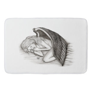 A sleeping Angel , Black and white Design Bath Mat