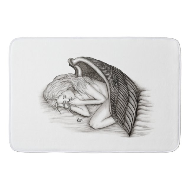 A sleeping Angel , Black and white Design Bath Mat (Front)
