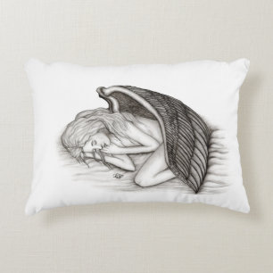 A sleeping Angel , Black and White Design Decorative Cushion