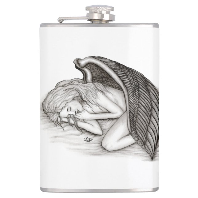 A sleeping Angel , Black and White Design Hip Flask (Front)