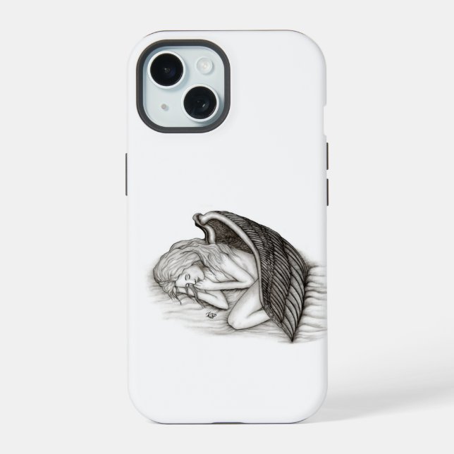 A sleeping Angel , black and white design iPhone 15 Case (Back)