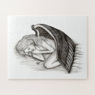 A sleeping Angel , Black and white Design Jigsaw Puzzle