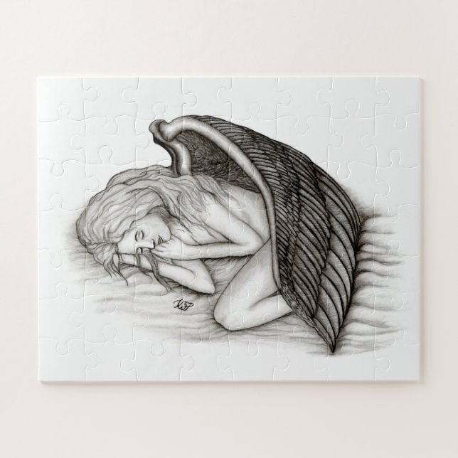 A sleeping Angel , Black and white Design Jigsaw Puzzle (Horizontal)