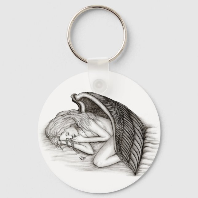 A sleeping Angel , Black and white Design Key Ring (Front)