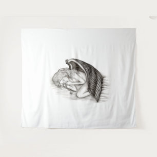 A sleeping Angel , Black and White Design Tapestry