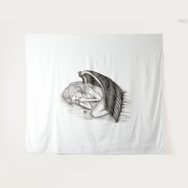 A sleeping Angel , Black and White Design Tapestry (Front (Horizontal))