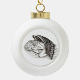 A sleeping Angel Ceramic Ball Christmas Ornament